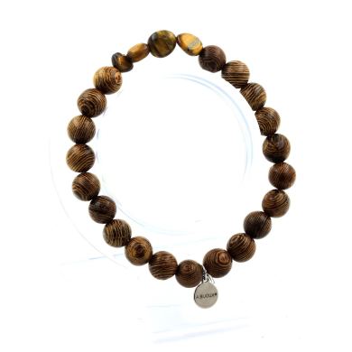Tiger's Eye from South Africa + Wood Bracelet 8 mm Beads.
