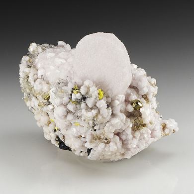 Calcite with Helvite, Pyrite, Quartz