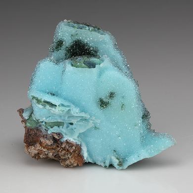 Chrysocolla pseudomorph with Malachite, Quartz