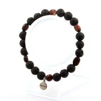 Red tiger's eye from Brazil + Lava Bracelet 8 mm Beads.