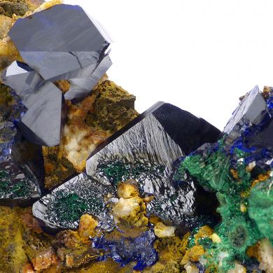 Azurite, malachite, quartz