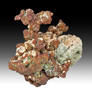 Copper with Prehnite, Microcline