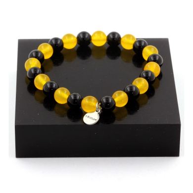 Yellow Agate + Black Agate Bracelet 8 mm Beads.