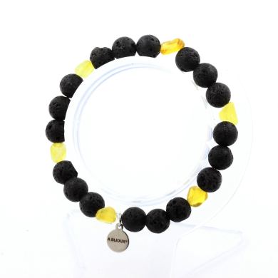 Yellow Opal from Australia + Lava Bracelet 8 mm Beads.