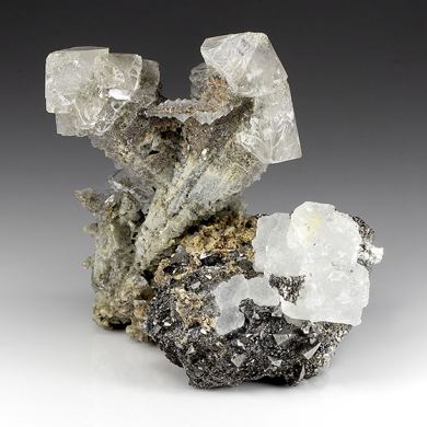 Quartz with Fluorite, Lollingite, Arsenopyrite