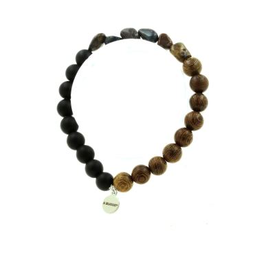 Pietersite from USA + Matte Black Onyx + wood Bracelet 8 mm Beads.