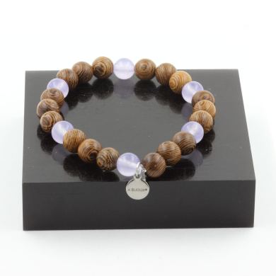 Lavender Chalcedony + wood Bracelet 8 mm Beads.