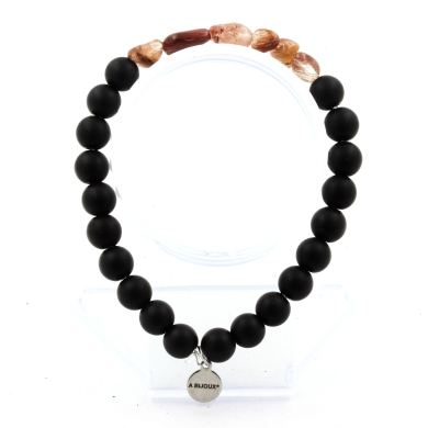 Red rutilated Quartz from Brazil + Matte Black Onyx Bracelet 8 mm Beads.
