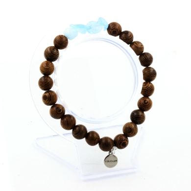 Aquamarine from Brazil + Wood Bracelet 8 mm Beads.