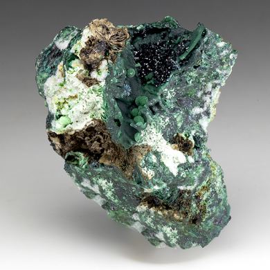 Clinoclase with Cornwallite, Malachite, Olivenite