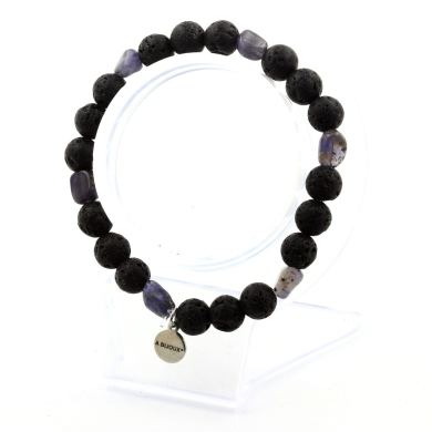 Cordierite Iolite from Madagascar + Lava Bracelet 8 mm Beads.
