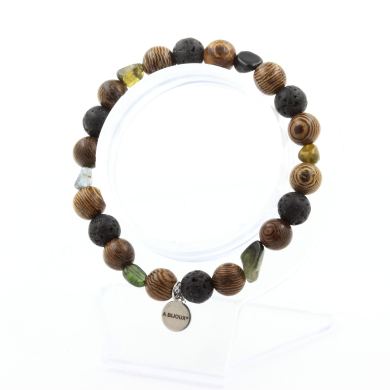 Multicolor Tourmaline from Brazil + Lava + wood 8 mm beads Bracelet.