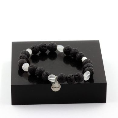 Moonstone from India + Lava Bracelet 8 mm Beads.