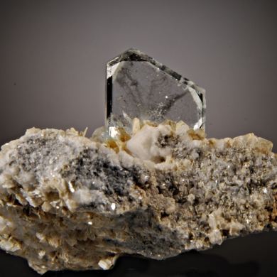 Beryl var. Goshenite on Muscovite with Albite