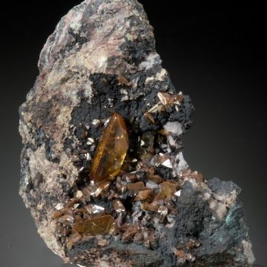 Wulfenite (gem clear crystals) with Dolomite, Leiteite