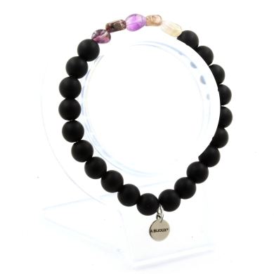 Auralite from Canada + Matte black Onyx Bracelet 8 mm Beads.