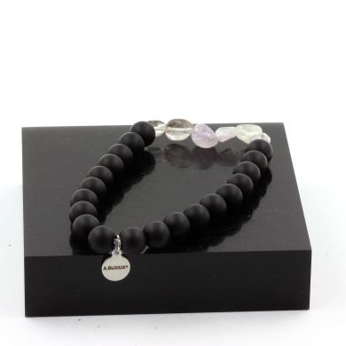 Rutile Amethyst Quartz from Brazil + Matte Black Onyx Bracelet 8 mm Beads.