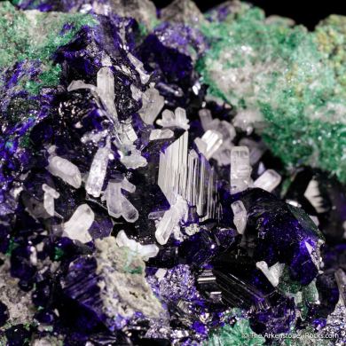 Azurite and Cerussite on Malachite