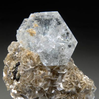 Beryl v. Aquamarine on Muscovite w. unknown
