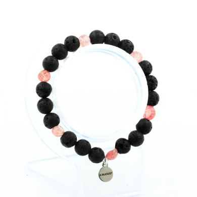 Strawberry Quartz from Madagascar + Lava Bracelet 8 mm Beads.