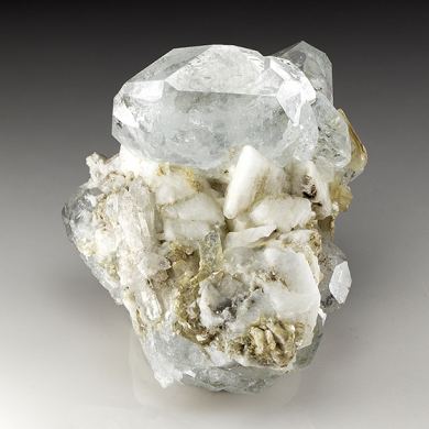 Beryl var. Aquamarine with Muscovite, Feldspar