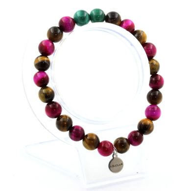 Malachite from Congo + Tiger's Eye + Fuschia Tiger's Eye Bracelet 8 mm Beads.