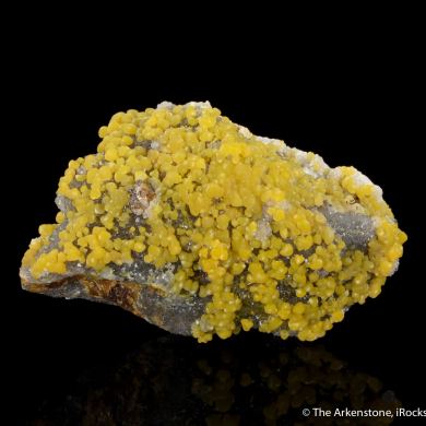 Greenockite included Smithsonite with Sphalerite on Quartz