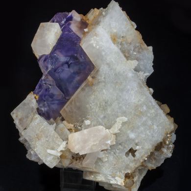 Fluorite (octahedral) with Calcite and Quartz