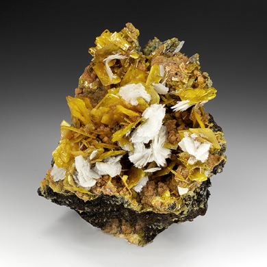 Wulfenite with Barite, Mimetite