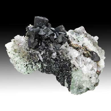 Babingtonite with Prehnite, Quartz