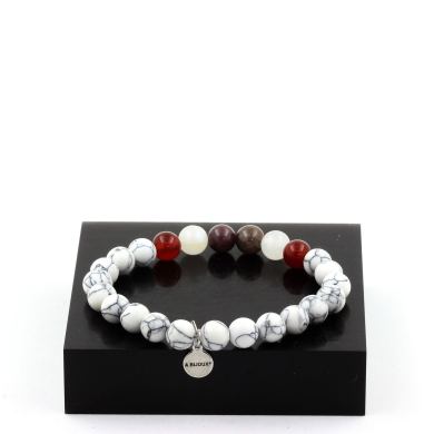 Ruby from Mogok, Burma, Myanmar + Red Agate + Moonstone + Howlite Bracelet 8 mm Beads.