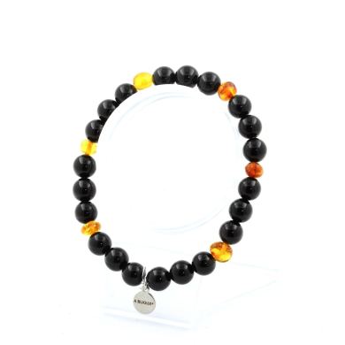 Genuine Baltic Sea Amber Beads + Black Agate Bracelet 8 mm Beads.