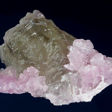 Quartz ( var. Rose ) on Quartz (var. Smoky)