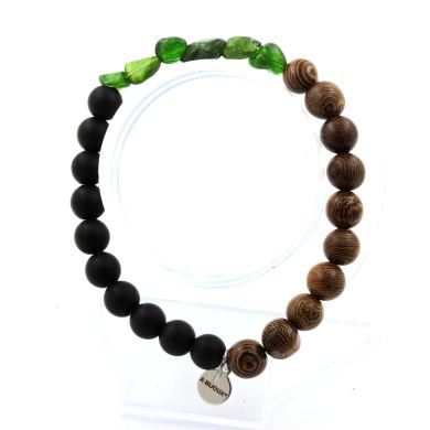 Diopside from Brazil + Matte black Onyx wood Bracelet 8 mm Beads.