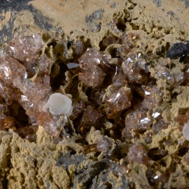 Rhodochrosite with Fluorite and Goethite 