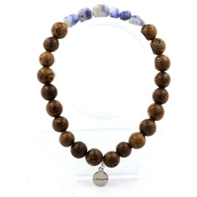Blue Jasper from South Africa + wood Bracelet 8 mm Beads.