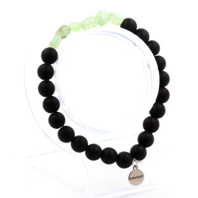 Green Kyanite from Brazil + Matte Black Onyx Bracelet 8 mm Beads.