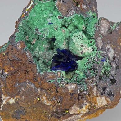 Azurite with Malachite, Volborthite