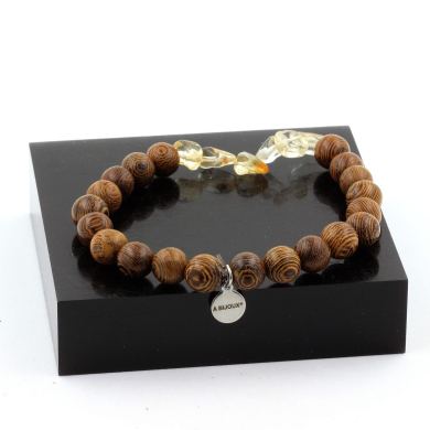 Citrine from Brazil + wood Bracelet 8 mm Beads.