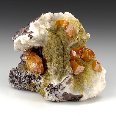 Wulfenite with Vanadinite, Calcite