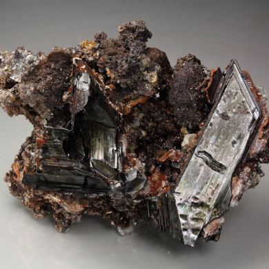 GOETHITE pseudomorph/epimorph after SELENITE, CALCITE