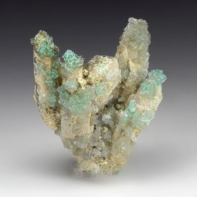 Hemimorphite with Malachite, Quartz