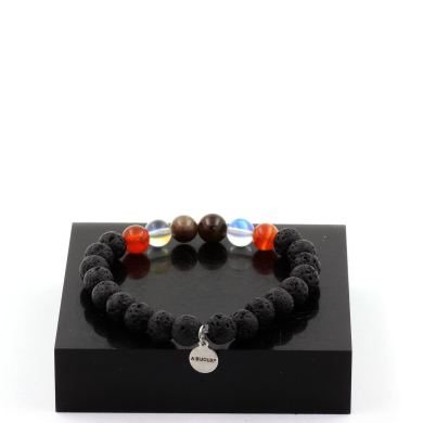 Ruby from Mogok, Burma, Myanmar + Titanium Quartz + Mahogany Obsidian + Lava Bracelet 8 mm Beads.