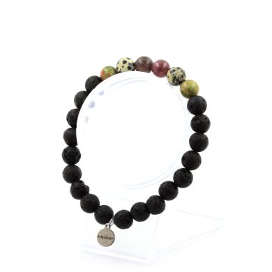 Ruby from Mogok, Burma, Myanmar + Unakite + Dalmatian Jasper + Lava Bracelet 8 mm Beads.