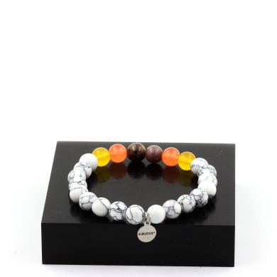 Ruby from Mogok, Burma, Myanmar + Orange Chalcedony + Yellow Agate + Howlite Bracelet 8 mm Beads.