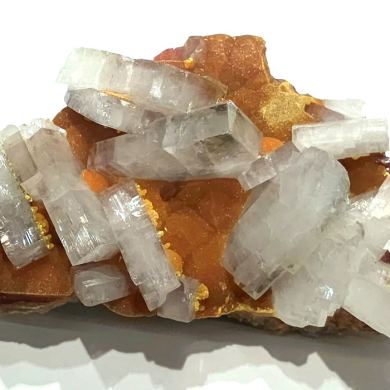 Barite with Realgar on Orpiment
