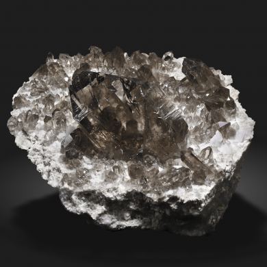 Quartz (variety smoky & gwindel) with Albite