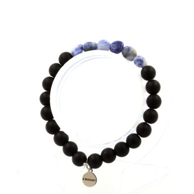 Blue Jasper from South Africa + Matte Black Onyx Bracelet 8 mm Beads.