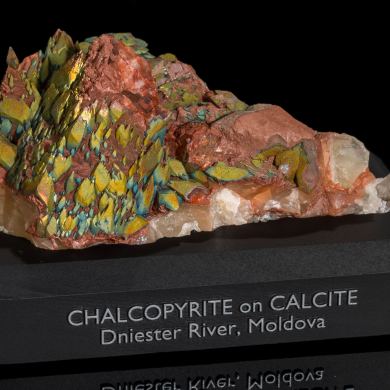 Iridescent Chalcopyrite on Calcite from Moldova