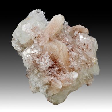 Fluorapophyllite-K with Stilbite, Quartz